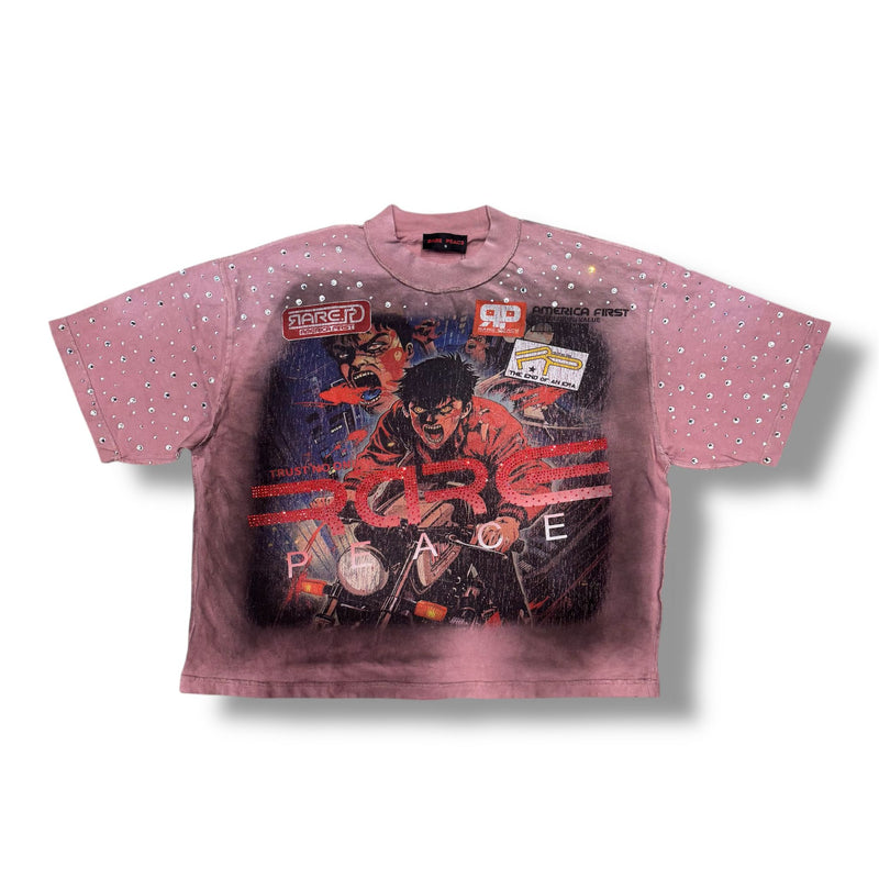 Rare Peace Print Rhinestone Pink Dust T-Shirt