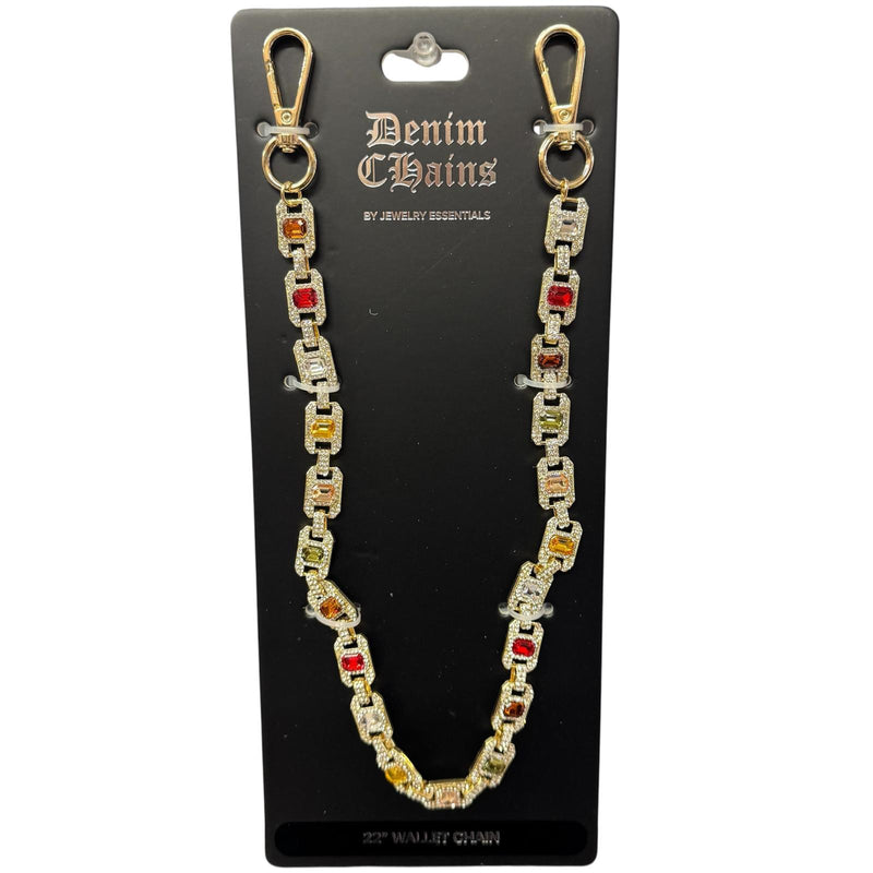 Iced Gemstone Jeans Chain 22" Gold (Wallet Chain) "270"