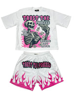 Focus Trust The Process Short Set White /Pink