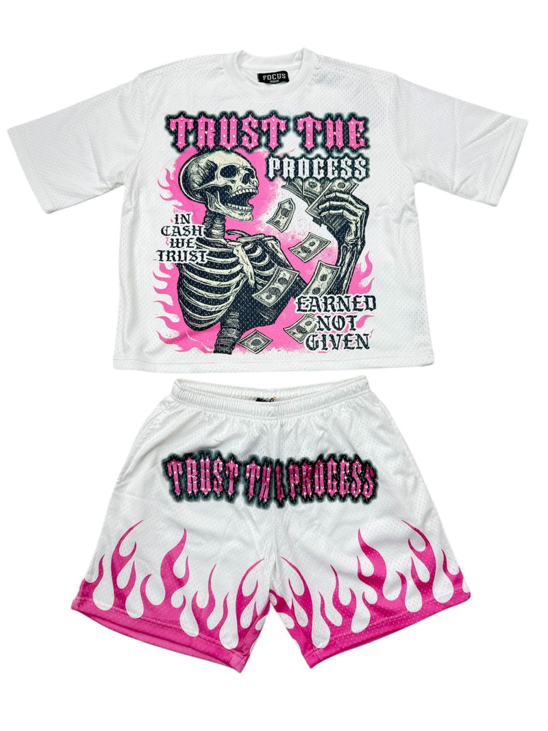 Focus Trust The Process Short Set White /Pink
