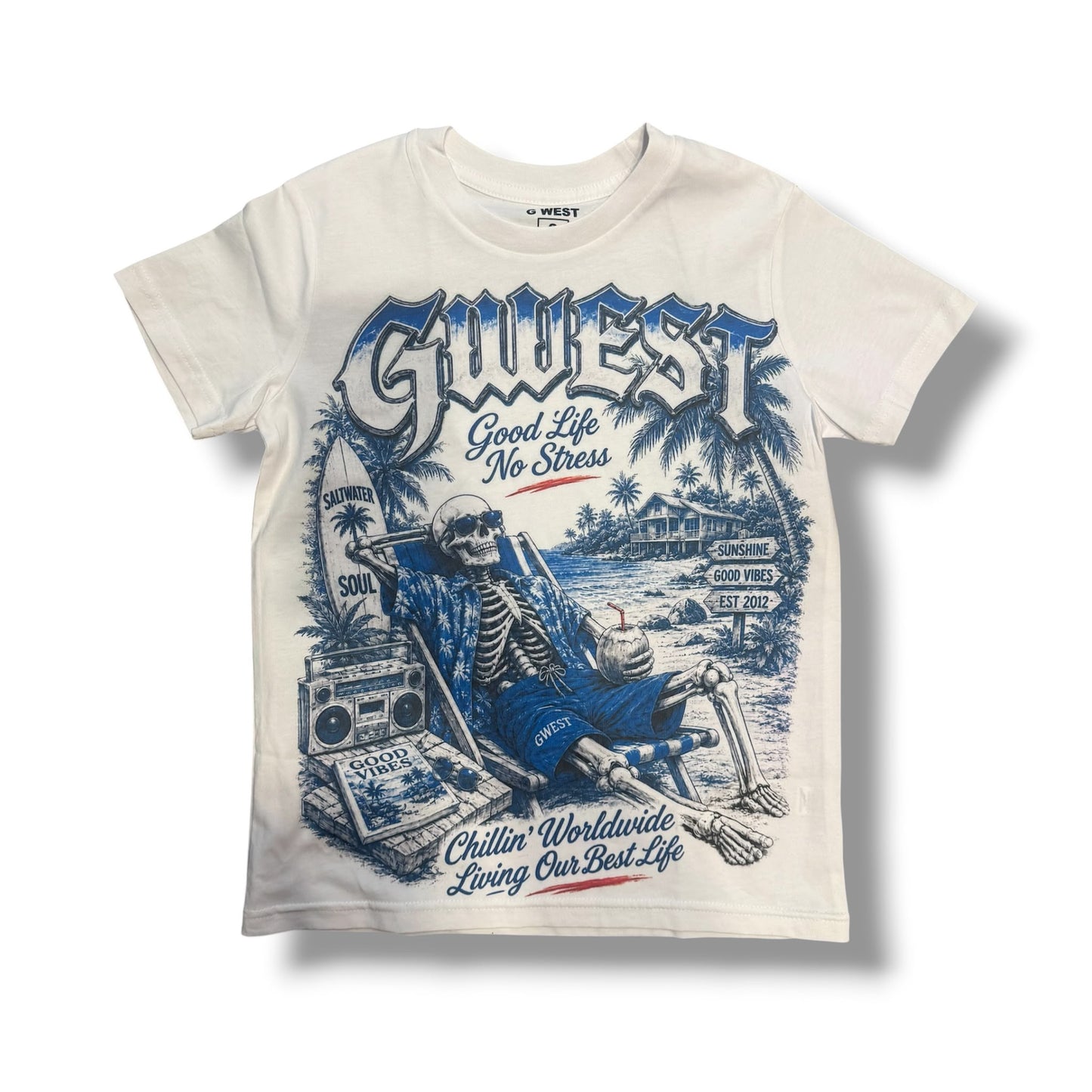 G West White Good Life No Stress T-Shirts "Kids "