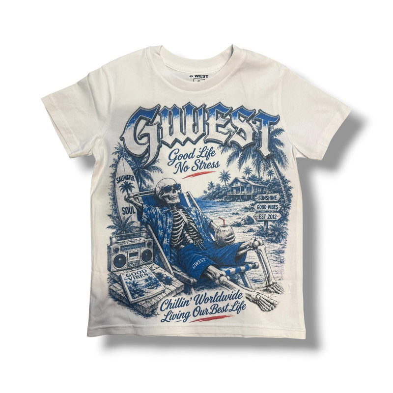 G West White Good Life No Stress T-Shirts "Kids "