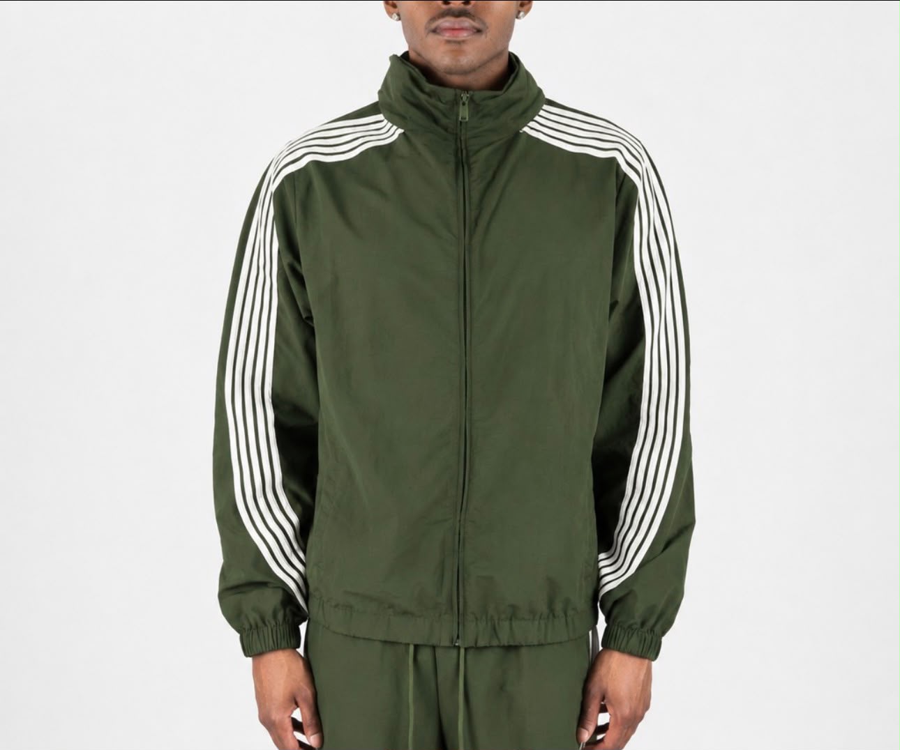 Rebel Minds Olive / White Stripe Nylon Windbreaker Jacket