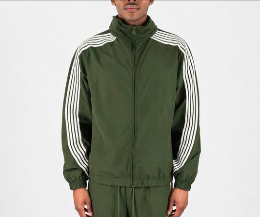 Rebel Minds Olive / White Stripe Nylon Windbreaker Jacket