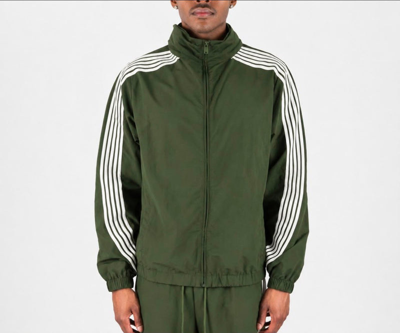 Rebel Minds Olive / White Stripe Nylon Windbreaker Jacket