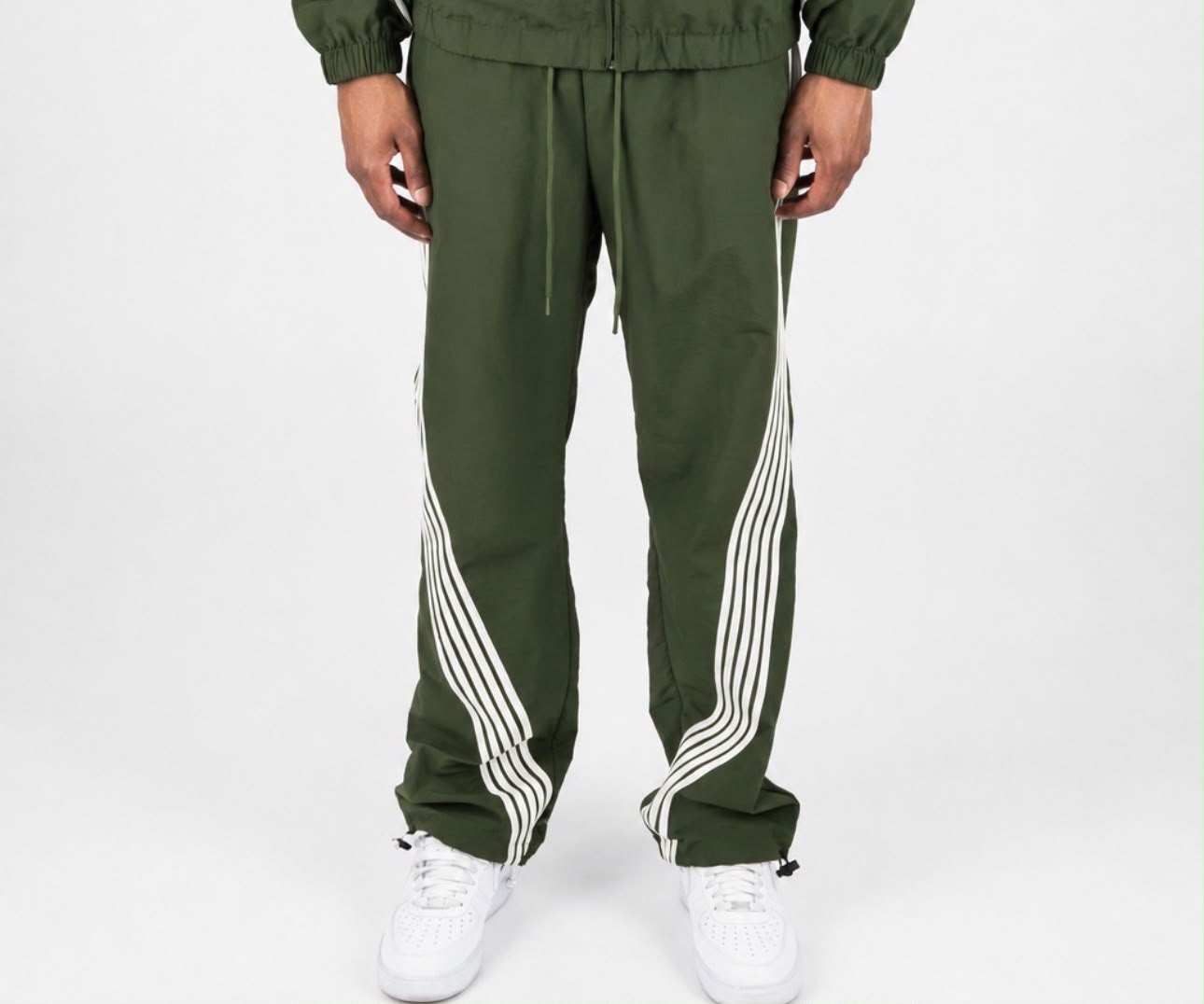 Rebel Minds Olive / White Stripe Nylon Track Pants