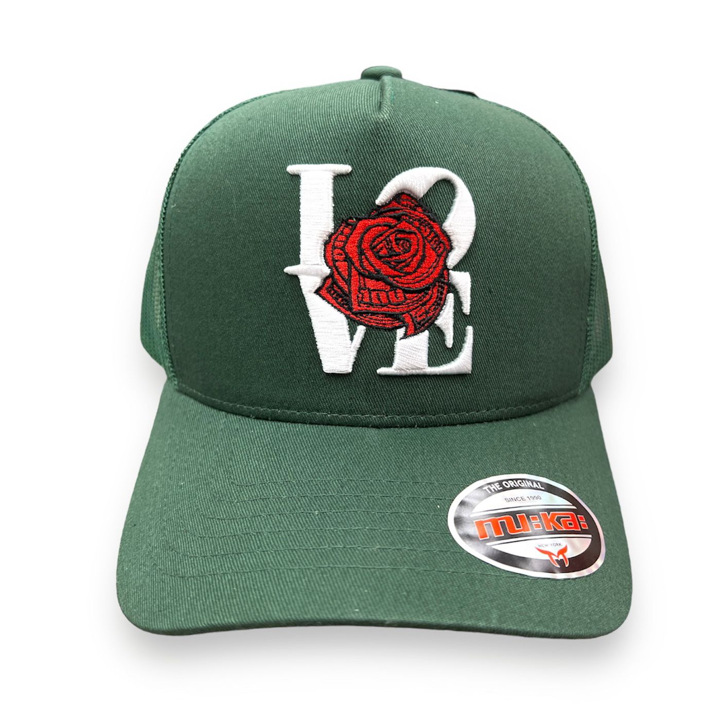 MUKA LOVE ROSE GREEN TRUCKER HAT