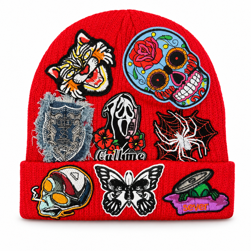 Beanie Multi Patches Hats Red