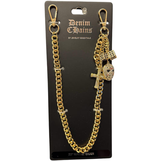 Triple Charm Jeans Chain 22" Gold (Wallet Chain) "280"