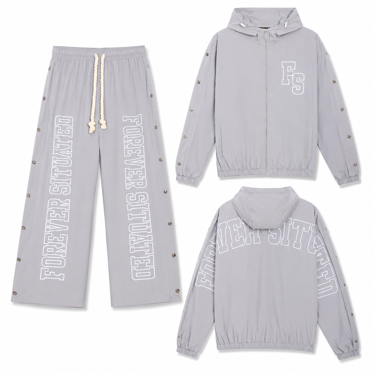 Forever Situated Nylon Track Jogger Set Grey