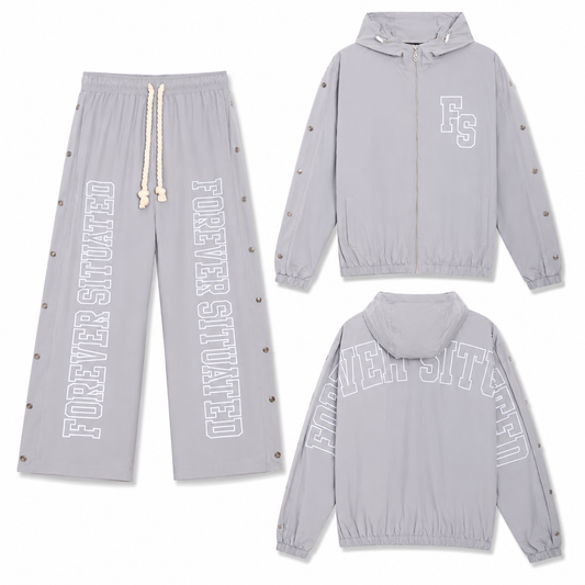 Forever Situated Nylon Track Jogger Set Grey