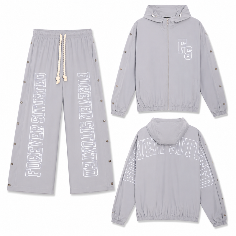 Forever Situated Nylon Track Jogger Set Grey