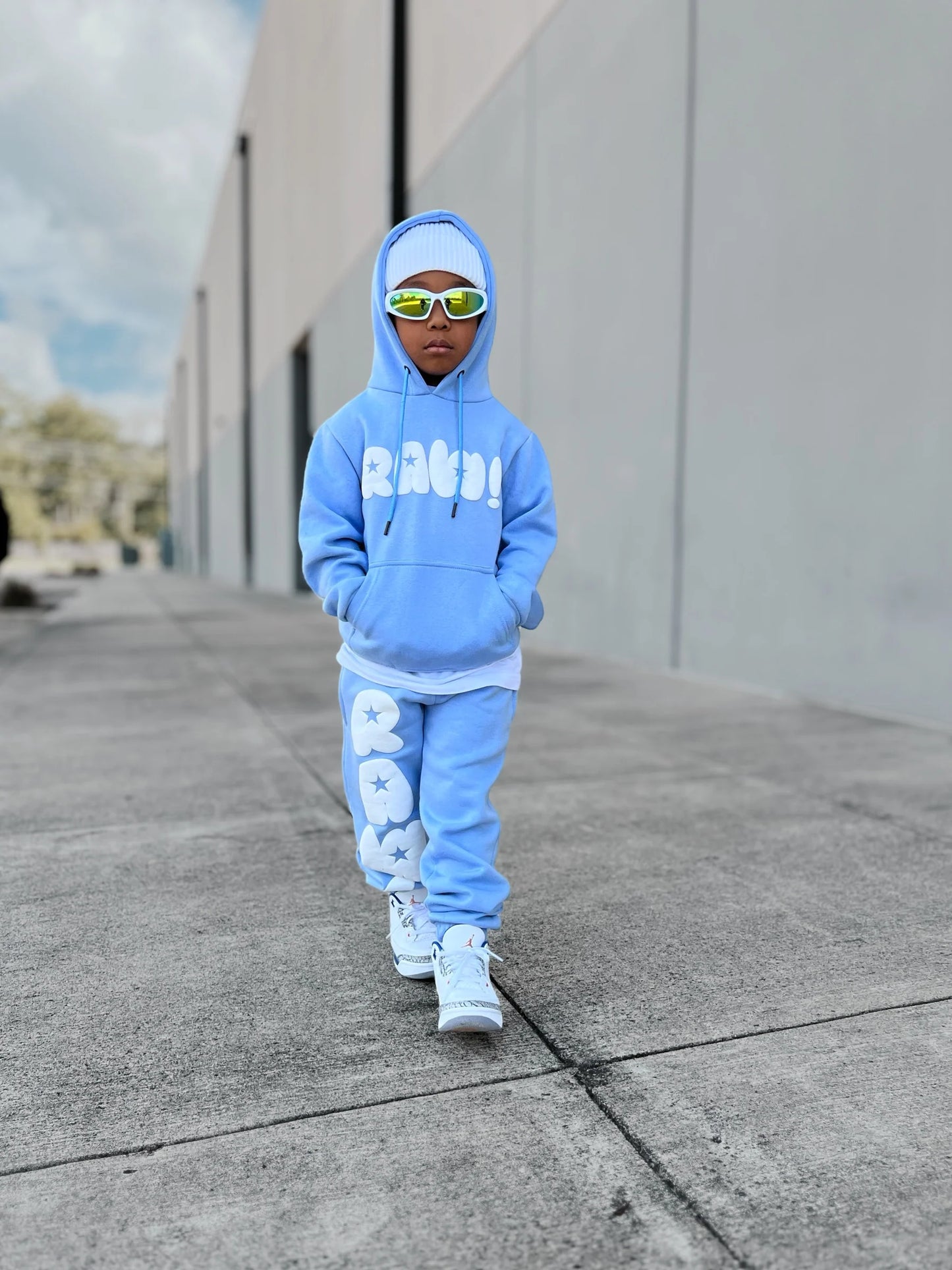 Rawyalty RAW Star Blue & White Puff Hoodie and Jogger Set Kids