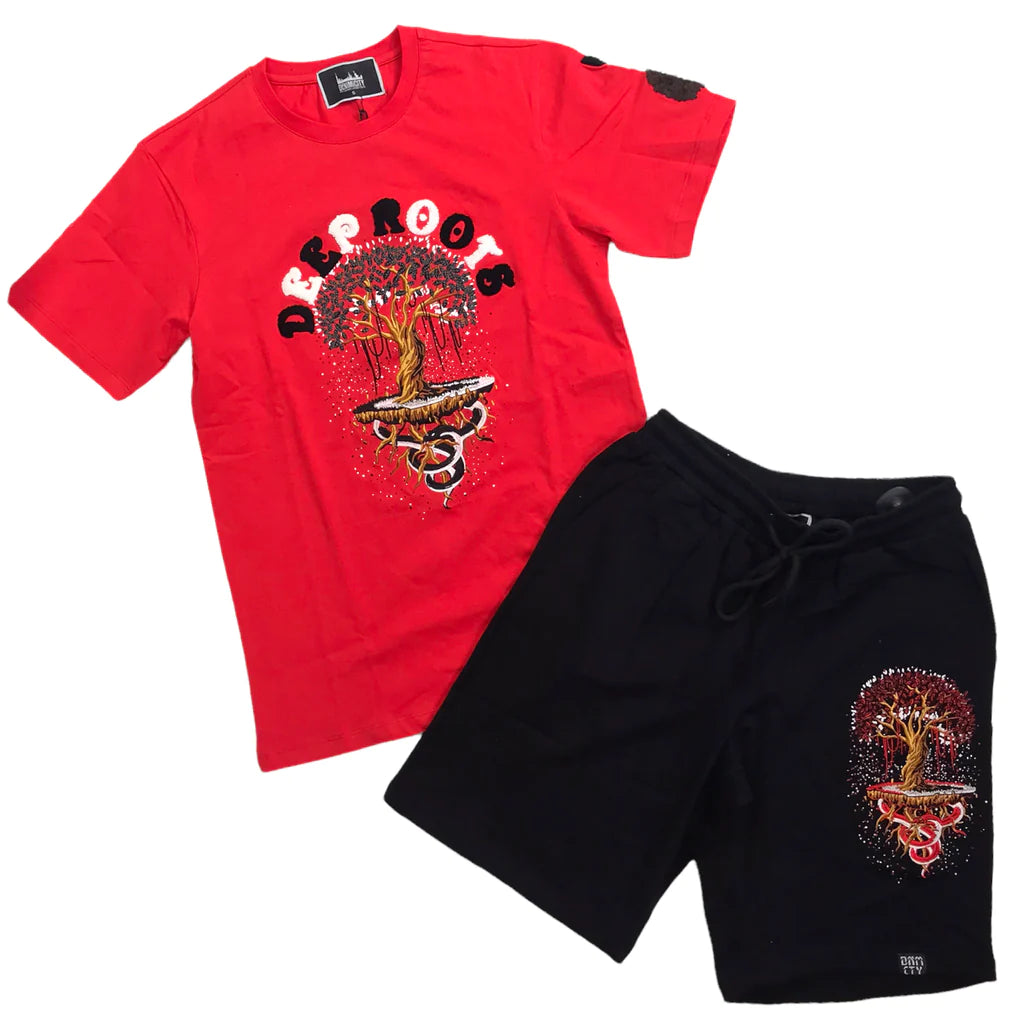 DenimiCity DEEP ROOTS CHENILLE PATCH RED/BLACK SHORT SET KIDS