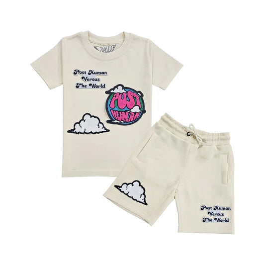 Post Human Vs The World Chenille T-Shirts And Cotton Shorts Set Kids