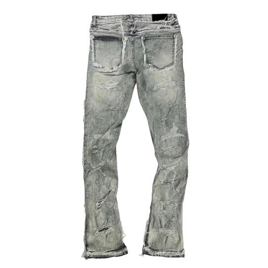 Focus Denim Heavy Distressed Grey Stacked Flare