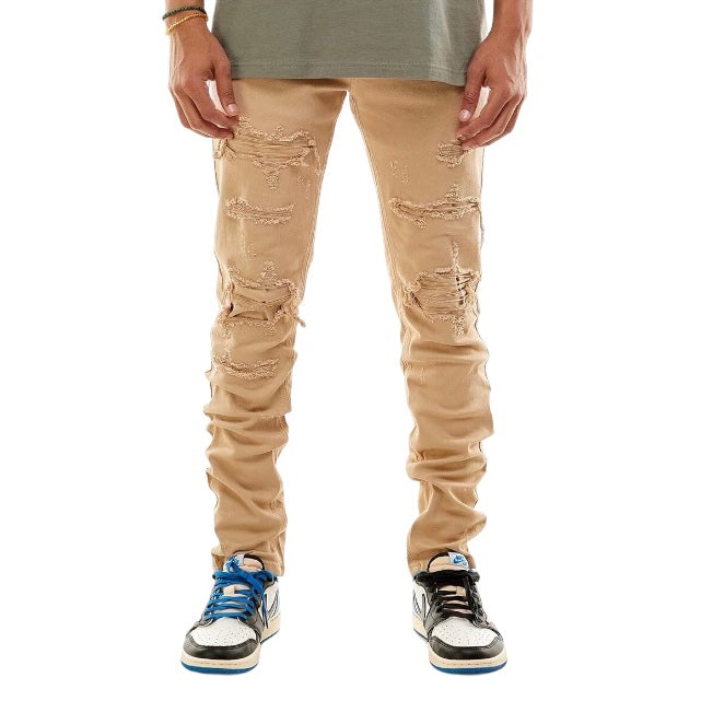 KDNK SELF UNDER PATCHED JEANS KHAKI