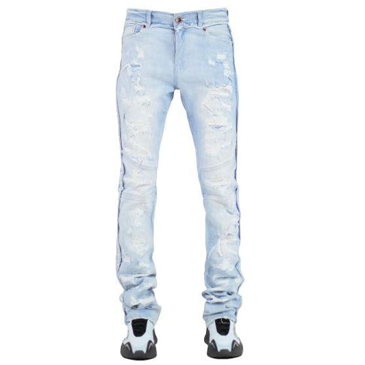 Focus Denim Stitched Stacked Flare Ice Blue