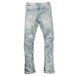 Focus Denim Heavy Distressed Ice Blue Stacked Flare