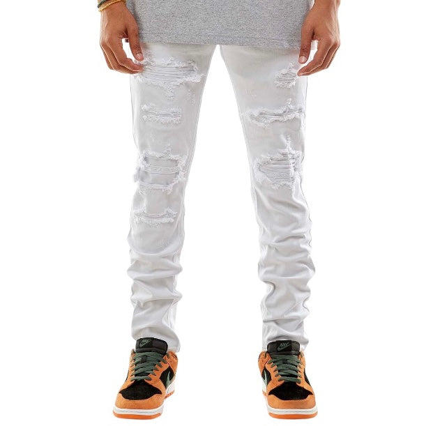 KDNK SELF UNDER PATCHED JEANS WHITE