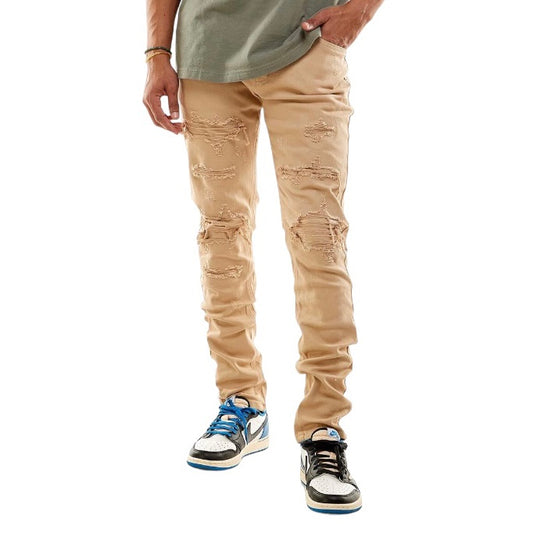 KDNK SELF UNDER PATCHED JEANS KHAKI