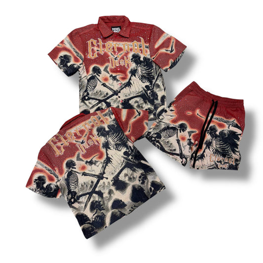 Rebel Minds Eternal Dusk Tapestry Men's Short Set Red