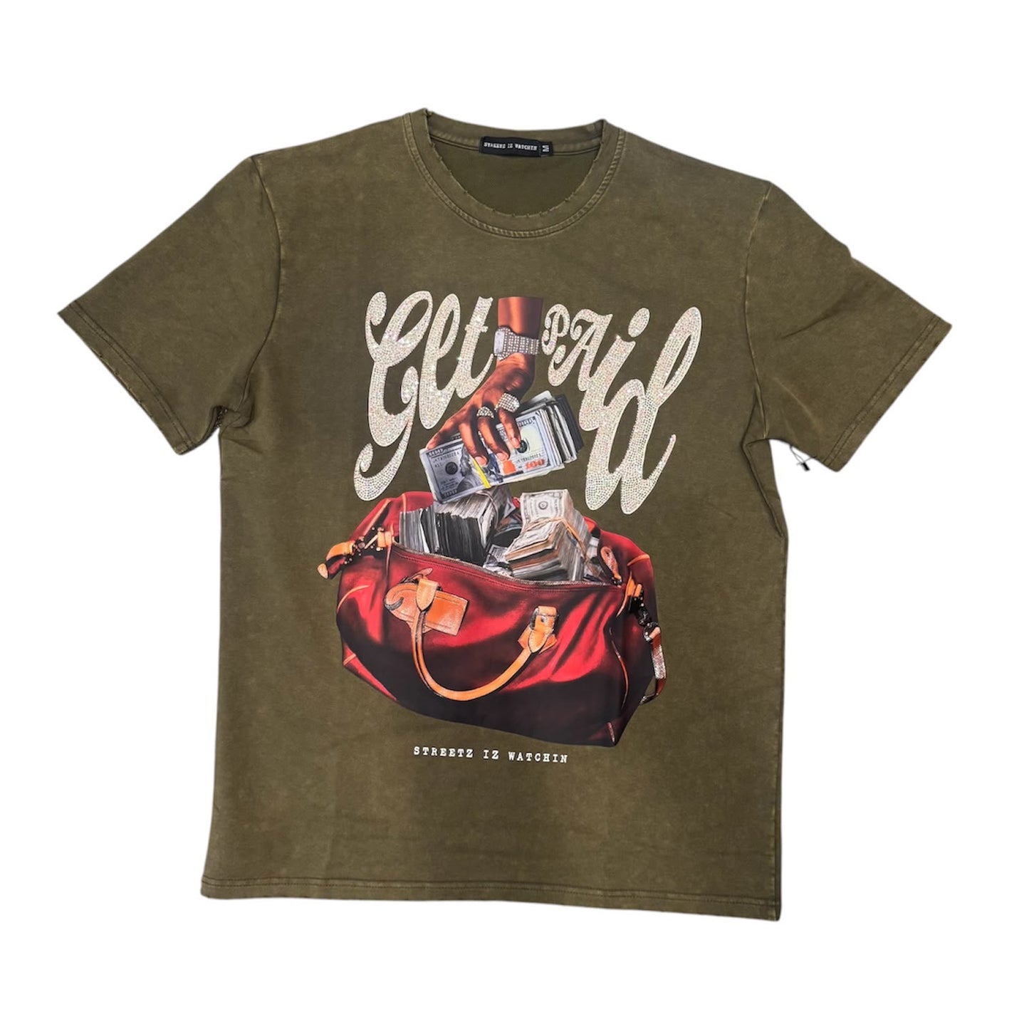 Streetz Watching Get Paid Washed Olive T-Shirt