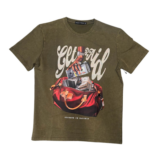 Streetz Watching Get Paid Washed Olive T-Shirt