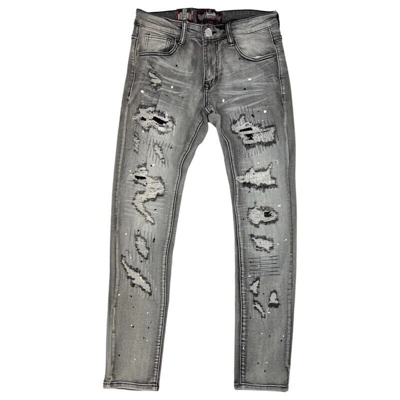 DENIMICITY RIP N REPAIR GREY WITH BLACK SNAKE STITCH JEANS