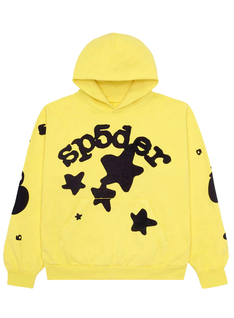新品未使用 SP5DER スパイダー Beluga Hoodie ベルーガ フーディー パーカー サイズXL プリント イエロー 中古 4c075163 Spider Beluga Hoodie Black Yellow