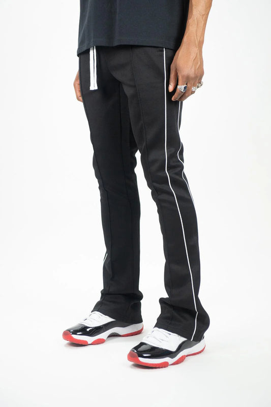 Rebel Minds Black/White Stacked Flare Stripe Track Pants