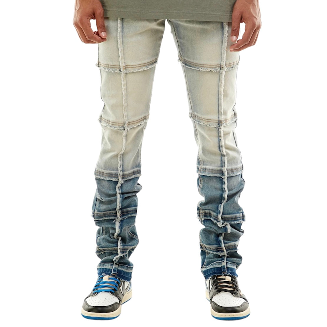 KDNK STACKED CUT & SEW FADED BLUE JEANS