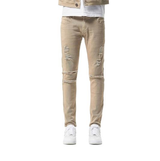 COPPER RIVET TWILL PANTS WITH RIPS KHAKI JEANS
