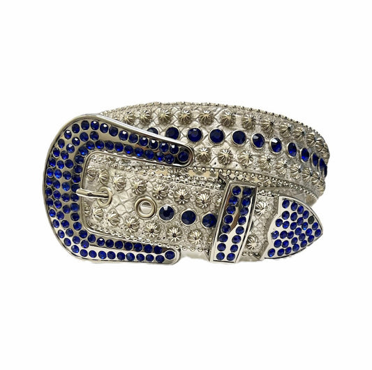 MEN’S RHINESTONES BELT SILVER/ROYAL