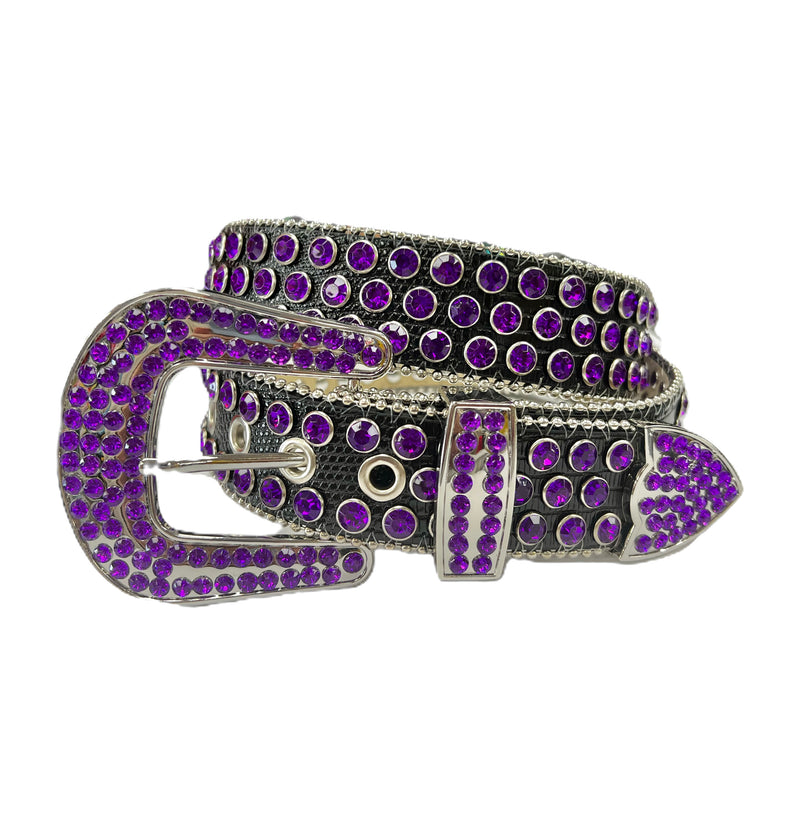 MEN’S RHINESTONES BELT BLACK/PURPLE