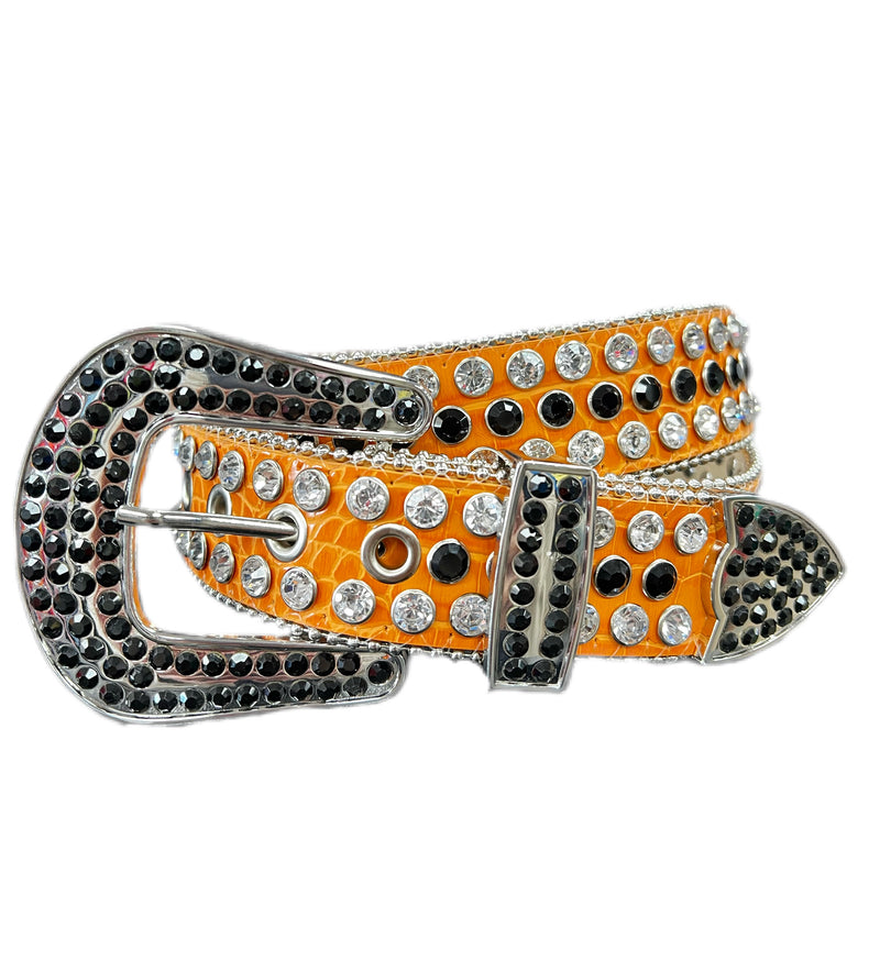 MEN’S RHINESTONES BELT ORANGE/BLACK/SILVER